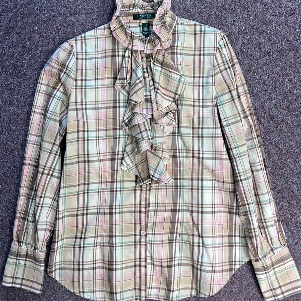 Ralph Lauren Pink and Brown Plaid Blouse